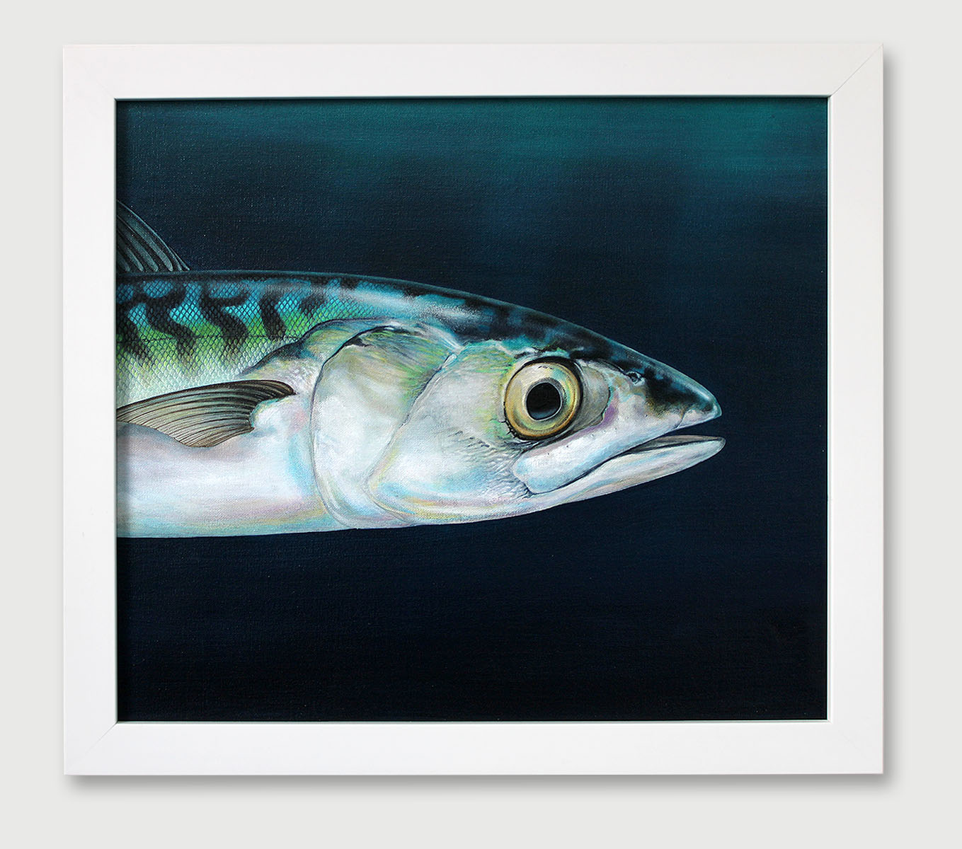 Mackkerel painting in a white frame