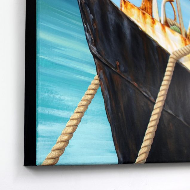 Detail of boat painted on canvas
