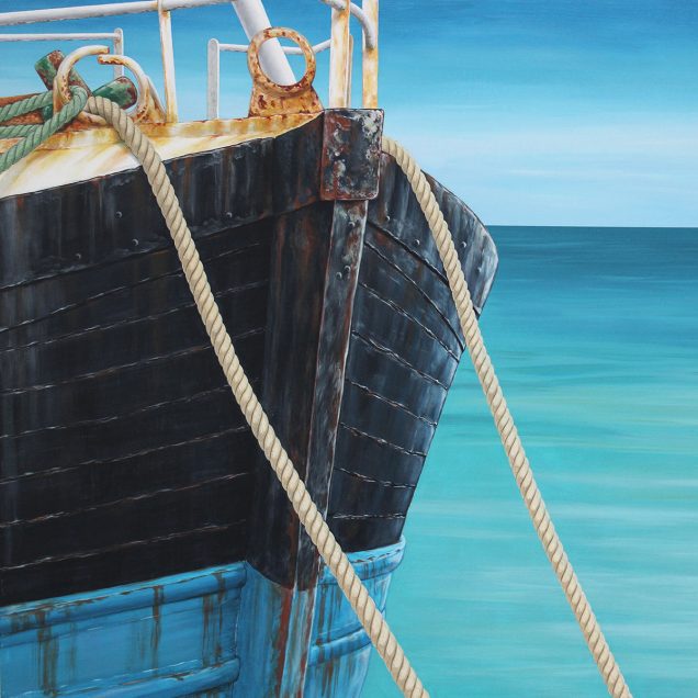 Acrylic painting of a trawler boat