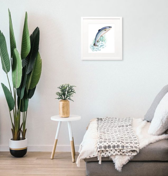 Salmon painting hanging on the wall