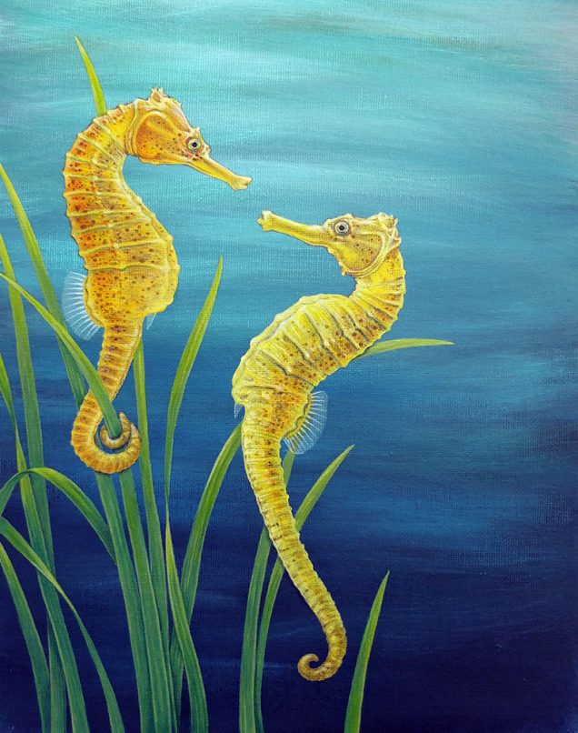 Original painting of seahorses