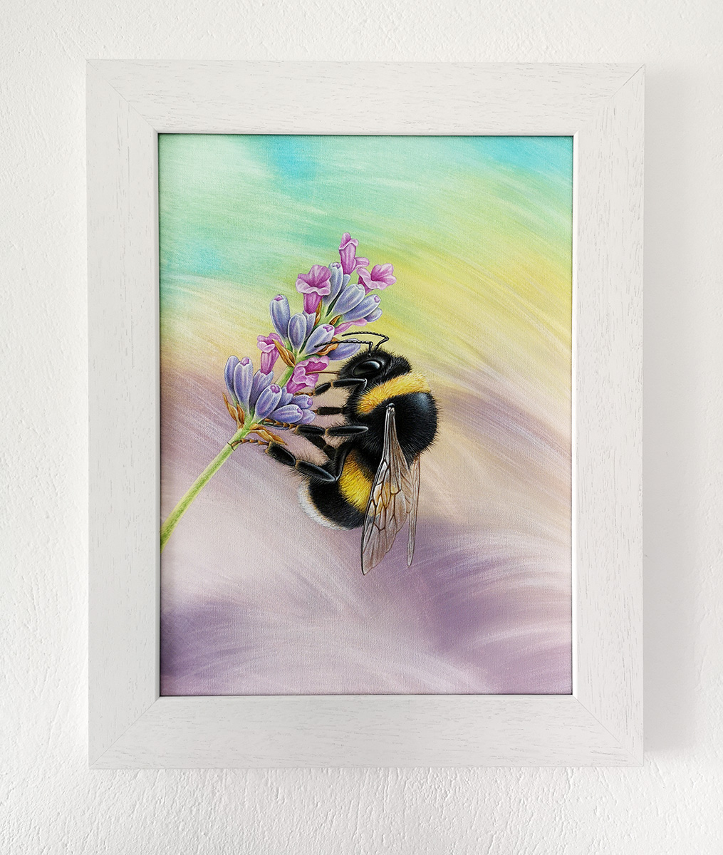 Framed painting of a bumble bee