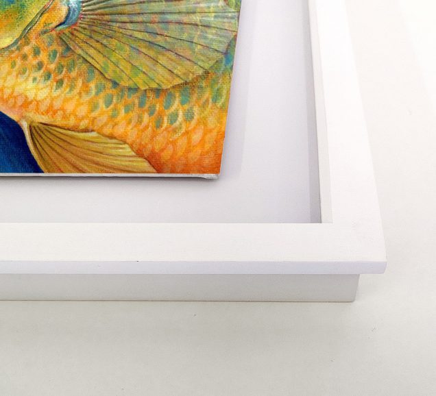 Side view of white picture frame.