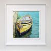 Framed painting of boat a Newlyn, Cornwall