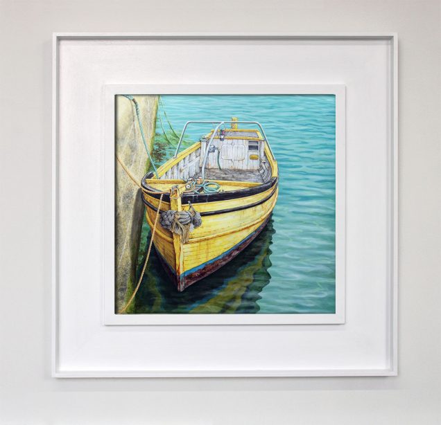 Framed painting of boat a Newlyn, Cornwall