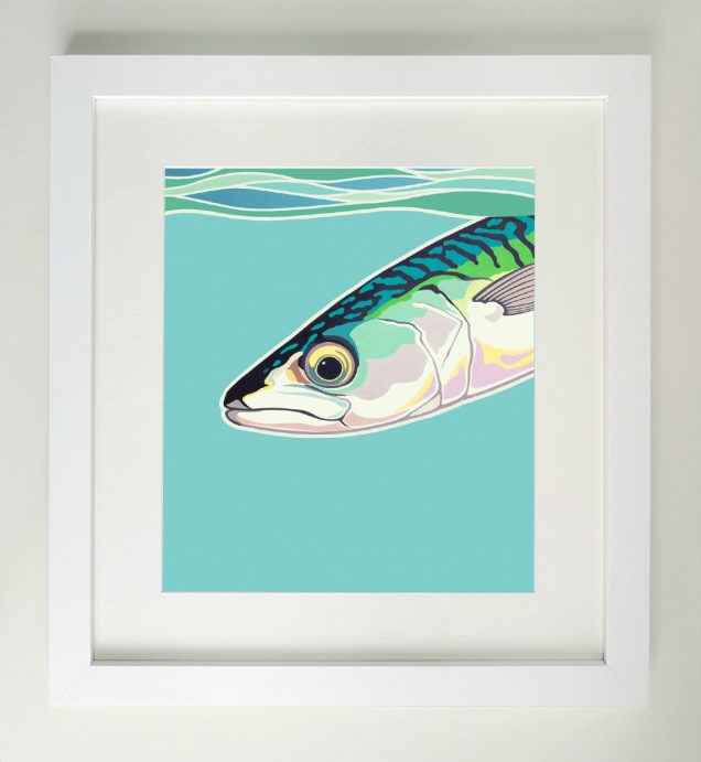 Framed poster style painting of a Mackerel