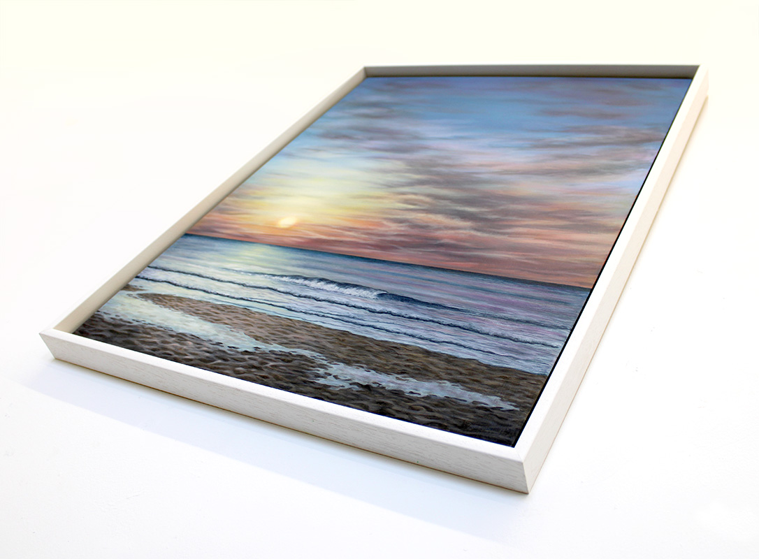 Framed painting of Porthmeor beach at sunset