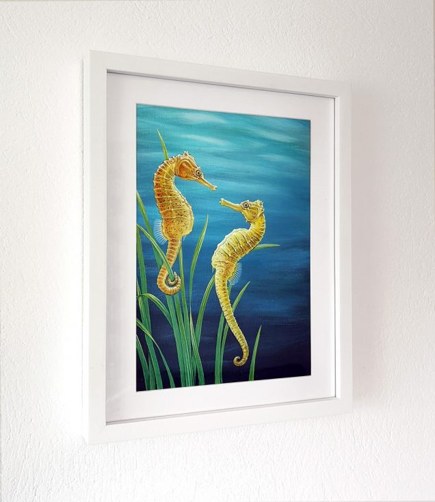 Framed painting of Seahorses