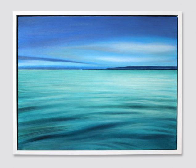 Framed oil painting of a tranquil sea
