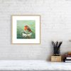 Print of a robin in an oak picture frame and white mount