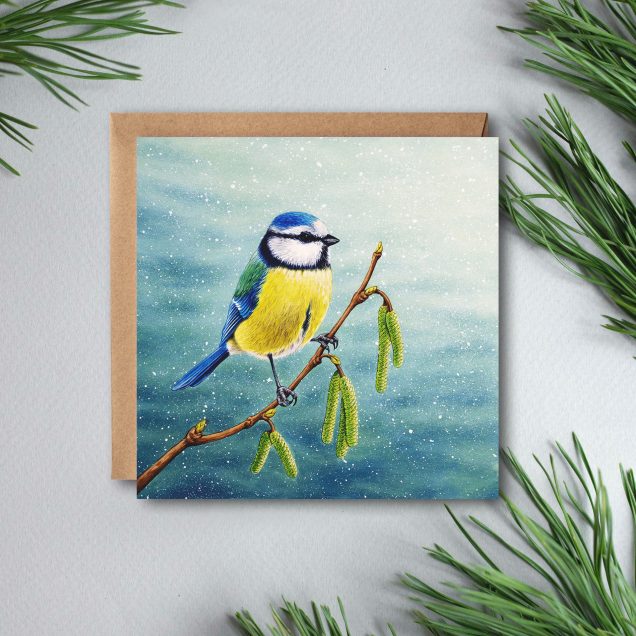 Blue tit christmas card with kraft envelope
