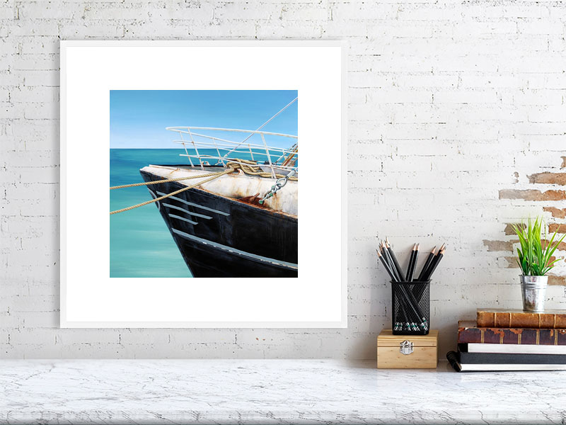 Fishing trawler print in a white frame