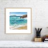 Godrevy Lighthouse print in an oak frame