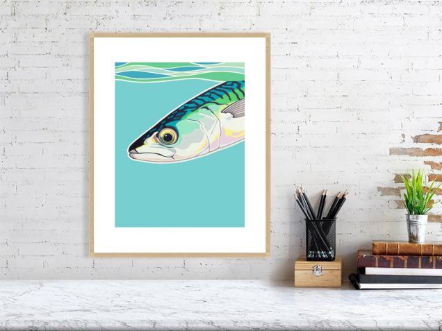 Mackerel poster print in an oak frame