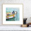 St Ives boat print in an oak frame