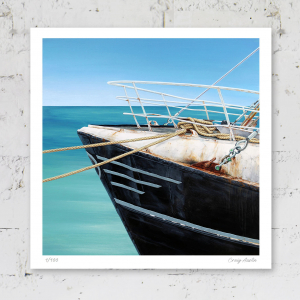 Signed print of a fishing trawler bow
