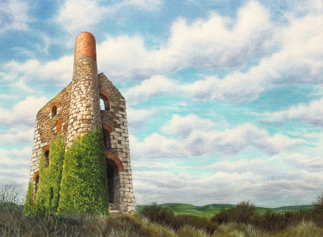 Original painting of Wheal Uny engine house in Cornwall