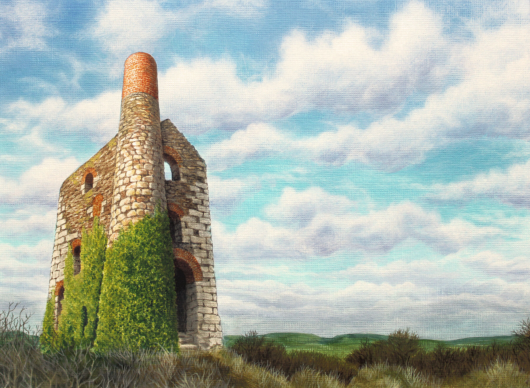 Original painting of Wheal Uny engine house in Cornwall