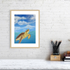 Sea turtle print in an oak frame