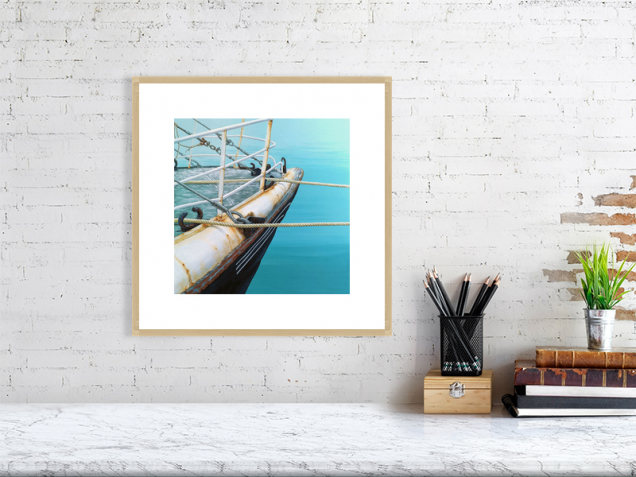 Fishing trawler print in an oak frame