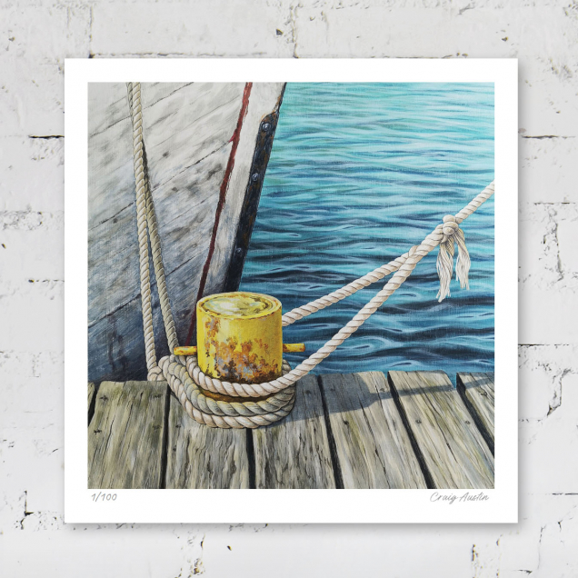 Signed print of a boat mooring